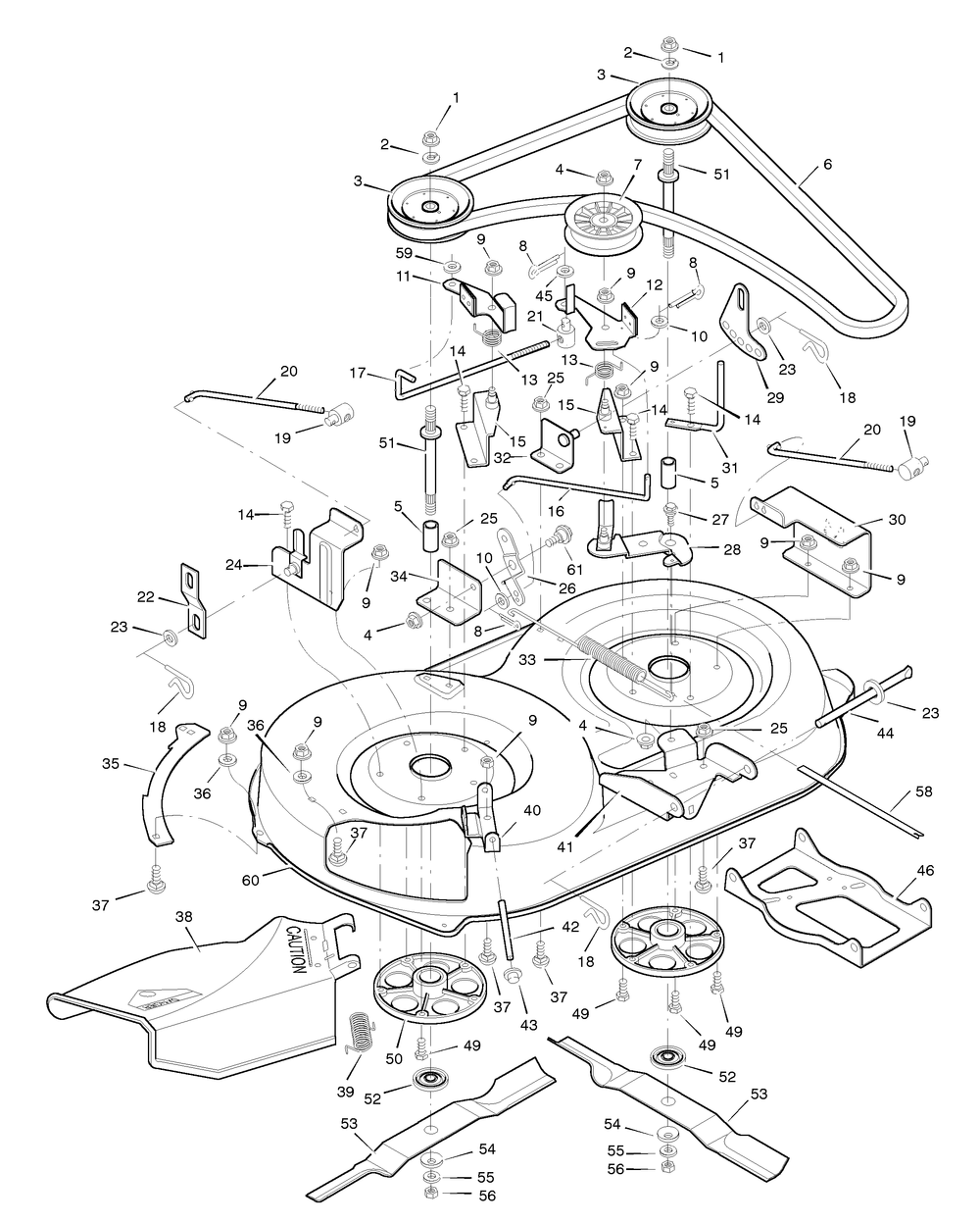 Mower Housing Diagram and Parts List for 40706A 1996 Briggs and Stratton Lawn Tractor